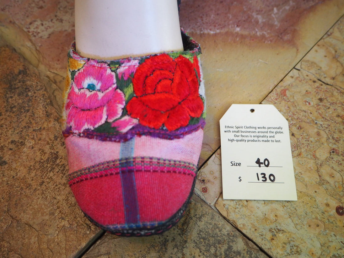 pink and red flowers on pink tartan